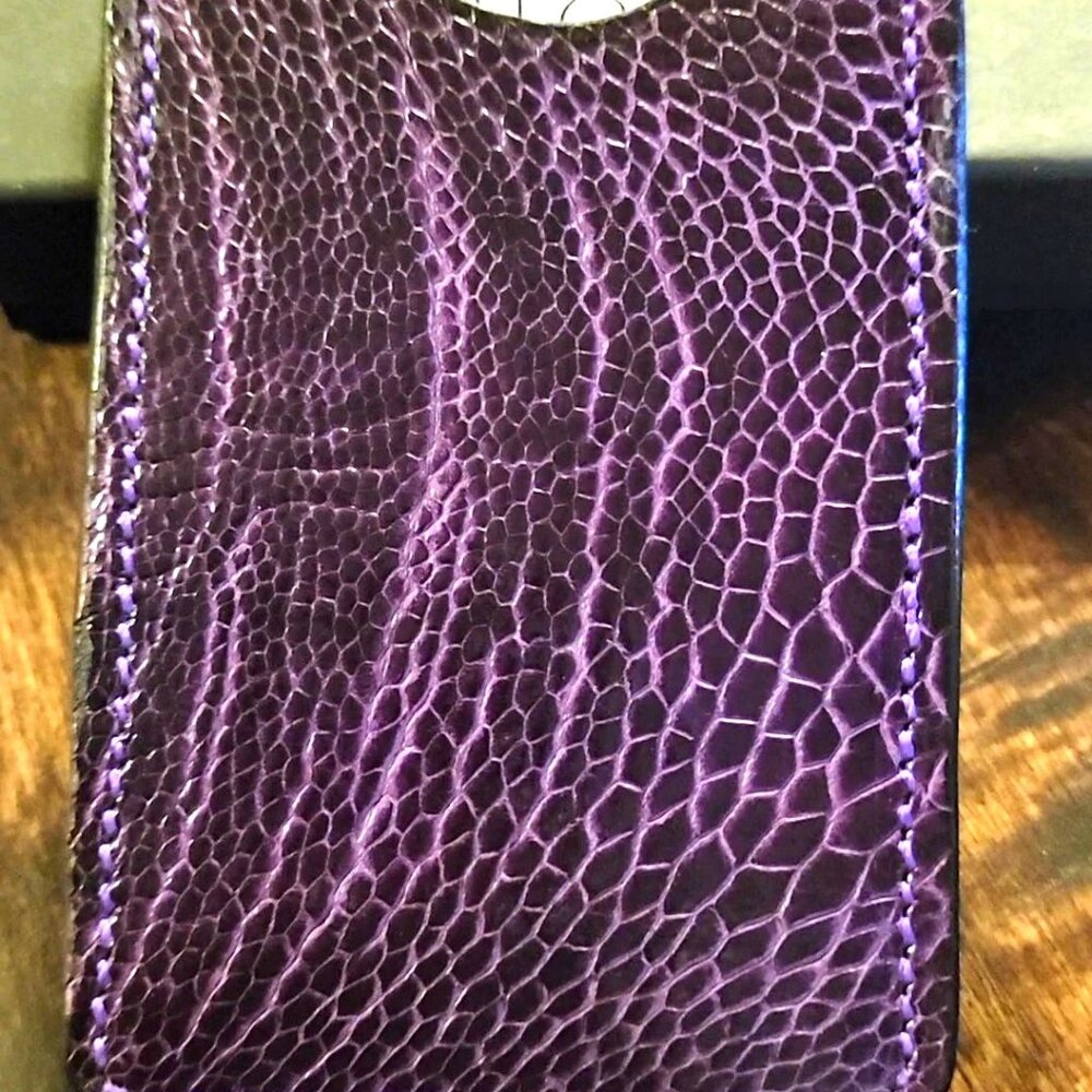 Purple Ostrich Leg Leather Card Holder – Ethically Sourced Exotic Wild Hide